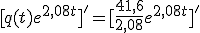  [q(t)e^{2,08t}  ]'= [\frac{41,6}{2,08}e^{2,08t}  ]'